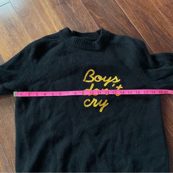 70% Wool 30% Cashmere Upcycled Reworked Black Sweater with Yellow Distressed XS - Picture 8 of 10